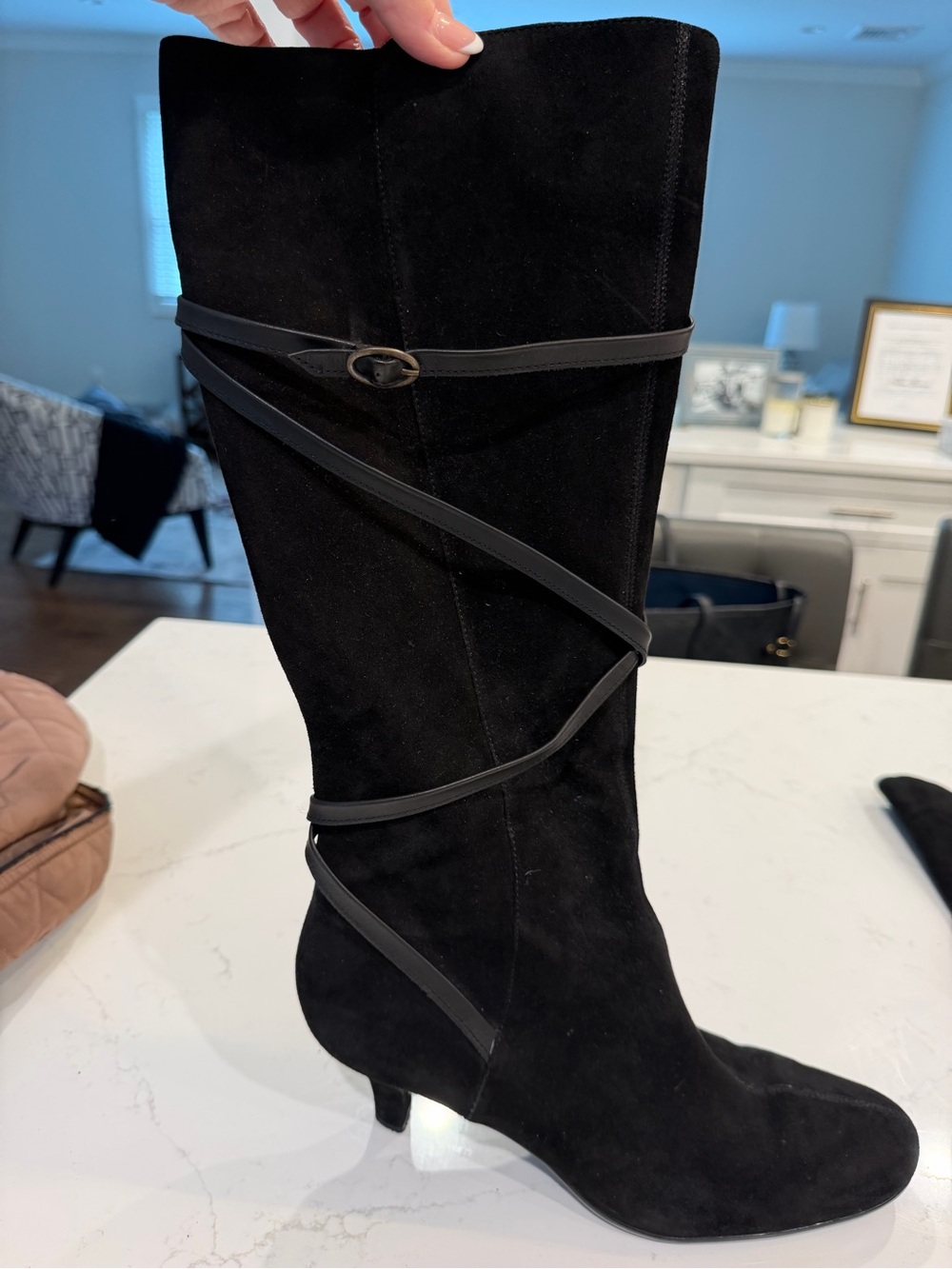 AEROSOLES Black Suede Knee-High Wrap Detail Boots size 10
